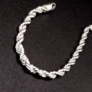 925 Sterling Silver Plated Diamond Cut Bracelet 4mm x 8 in. VTG Fashion Gift NEW